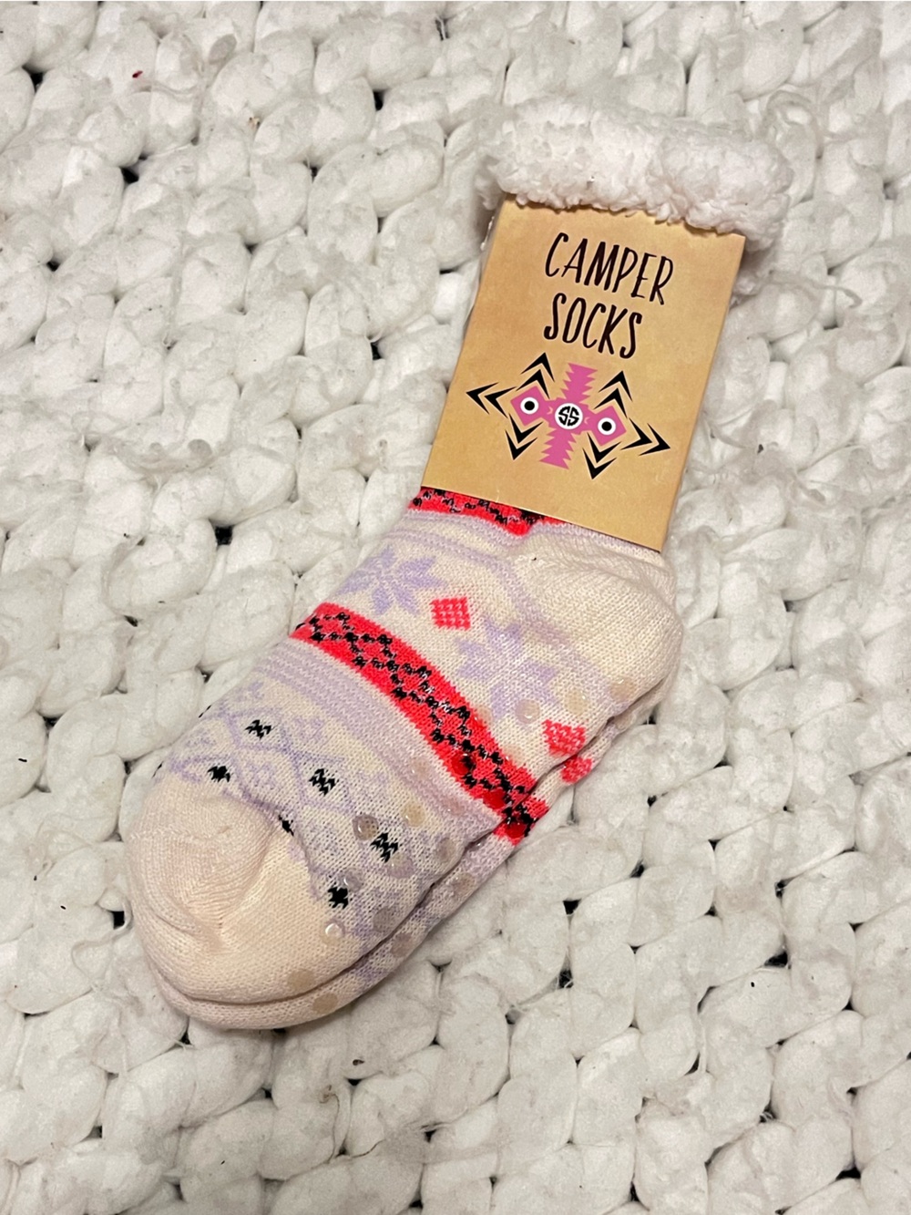 Camper Cream, Pink and Red Patterned Comfy Socks